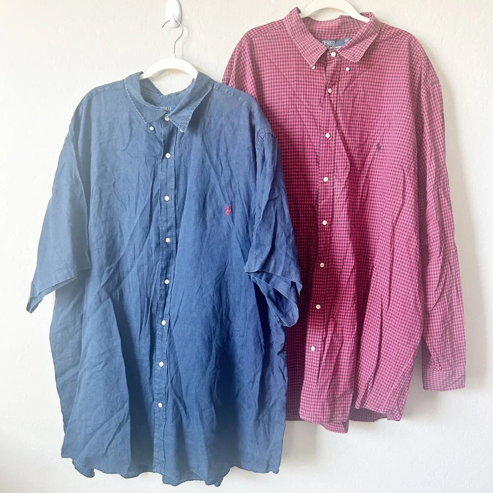 Polo Ralph Lauren Mens Bundle Lot (2) Linen Cotton Button‎ Down Shirts 4XL Tall